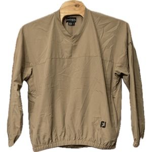 Footjoy FJ Beige V-Neck Pull-Over Windbreaker Golf‎ Jacket Mens Size Large